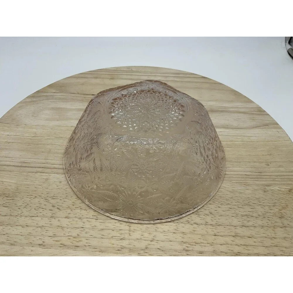 Vintage Pink Depression Glass Serving Bowl Floral Pressed Pattern Unmarked Decor